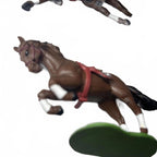 Set of 2 Brown Plastic Toy Horses with Saddle and Base