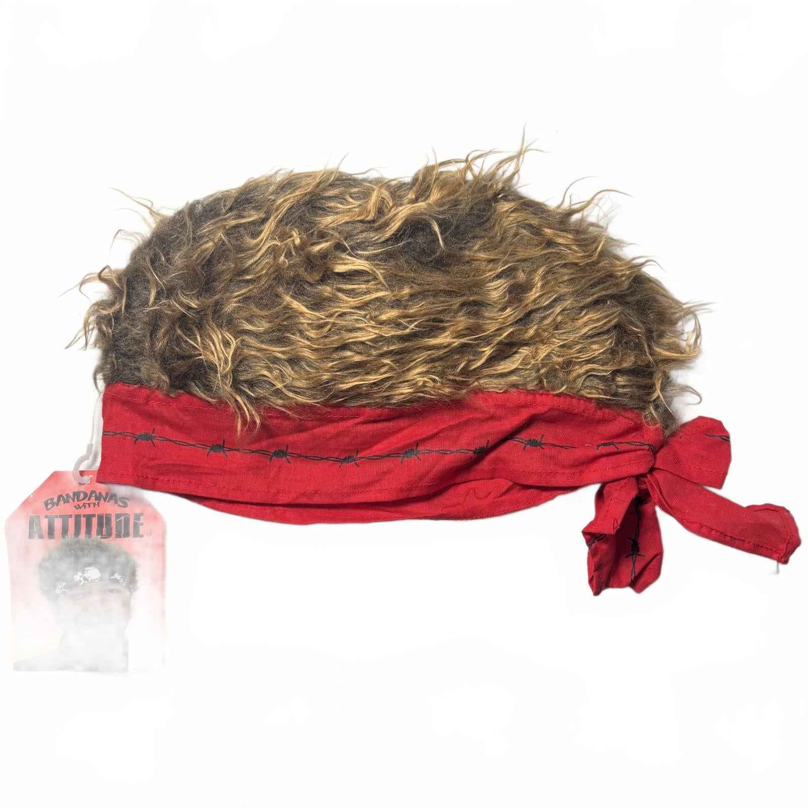Billy Bob Bandanas with Attitude Novelty Red/Brown Faux Hair Bandana