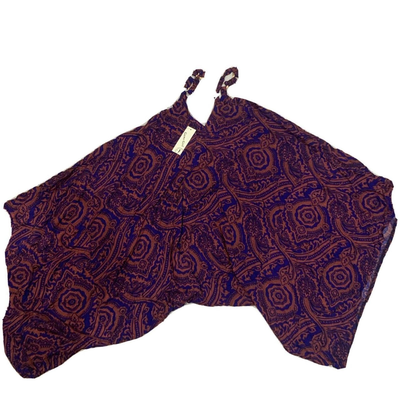 Game Girl Size M/L Womens Blue Print Polyester  Dress Pant Suit Wide Leg - Come Sell Nearly Anything