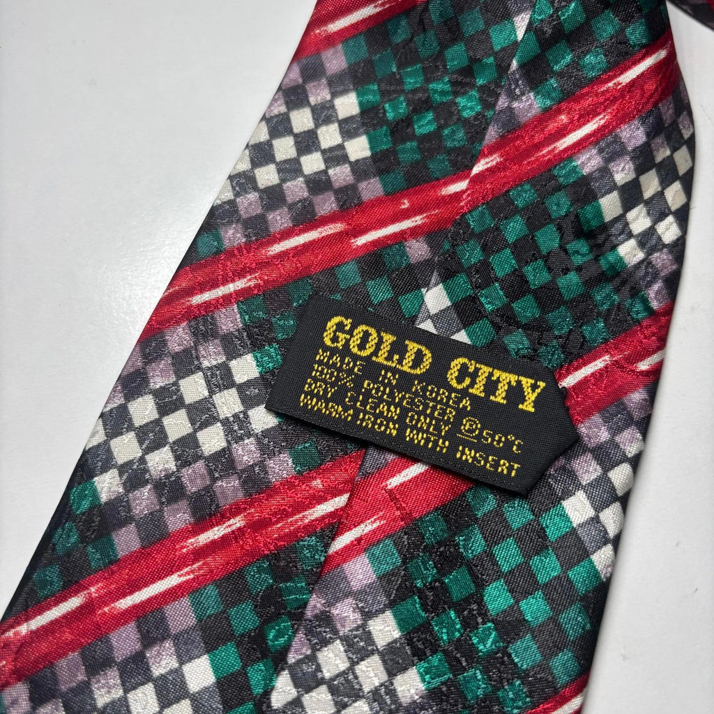 Gold City Men's Tie Red Green Checkered Pattern Trump