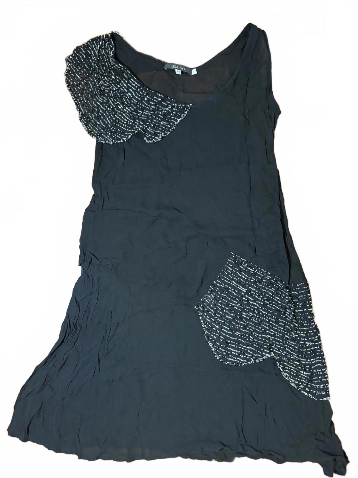 Black Lisa Ho Rayon Dress with Beaded Trim Accents - Come Sell Nearly Anything