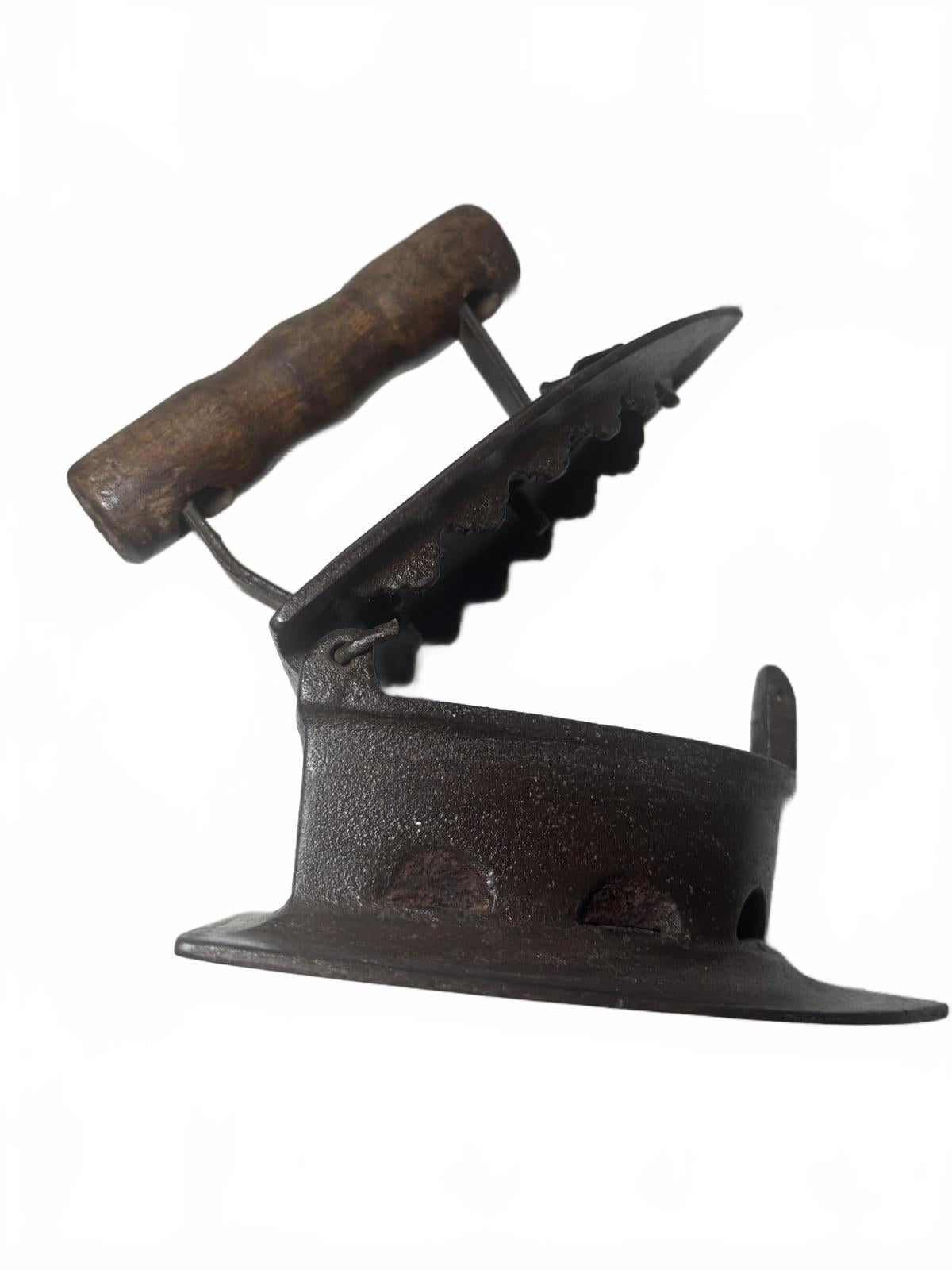Vintage Cast Iron Charcoal Clothes Iron with Wooden Handle