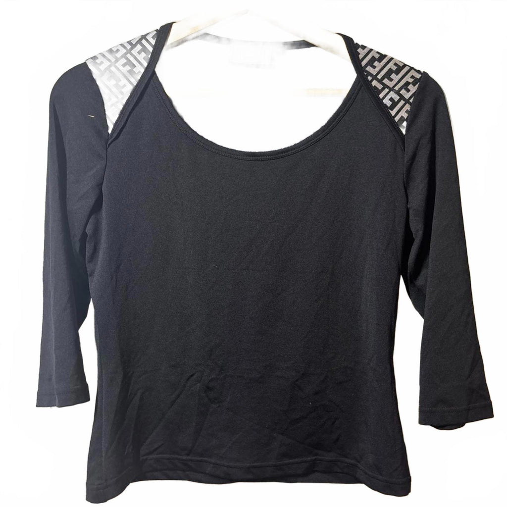 Black Fendi Size 40 3/4 sleeve top with mesh details #Fendi #MeshDetails - Come Sell Nearly Anything