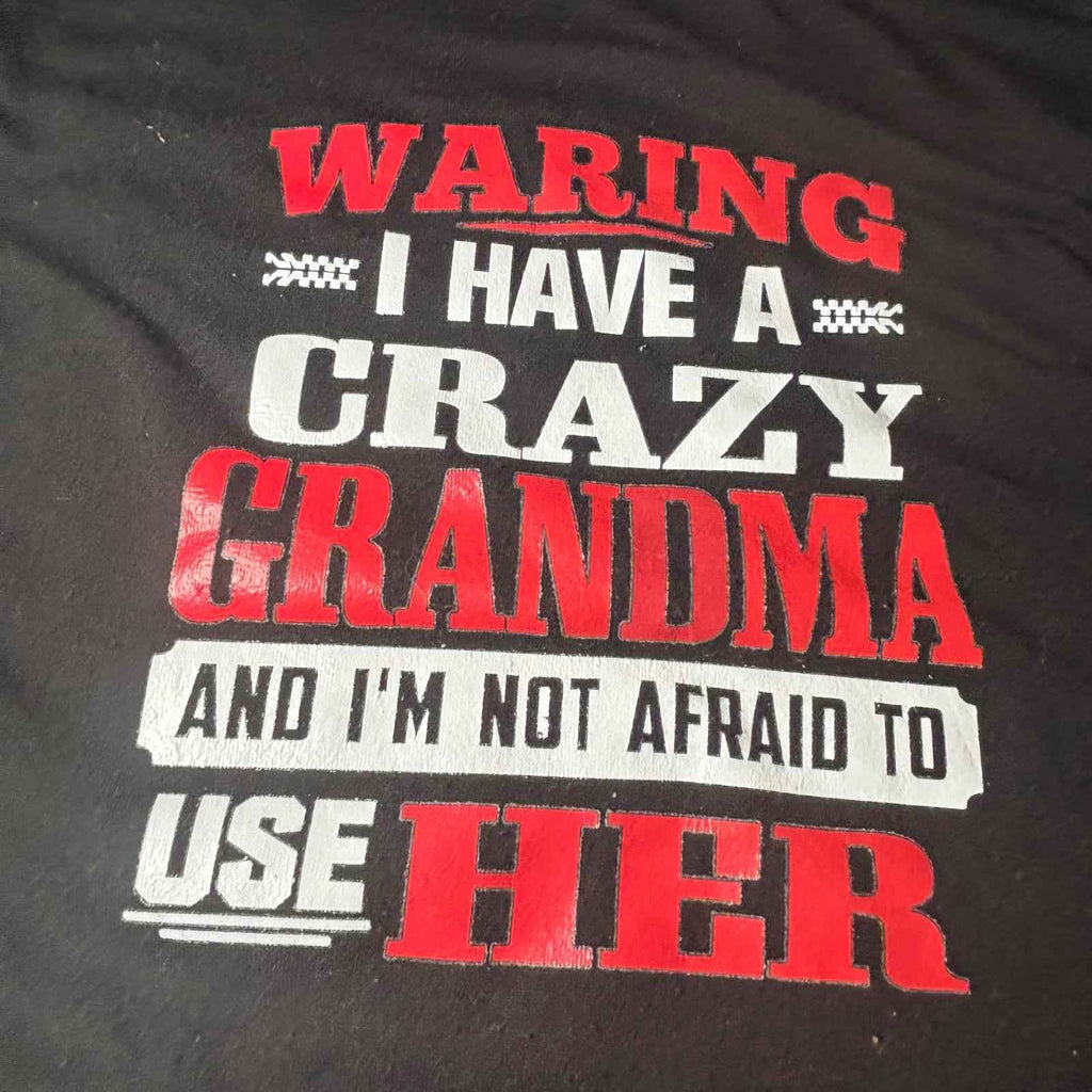 Black Graphic T-Shirt with 'Crazy Grandma' Warning Text 4-5Y
