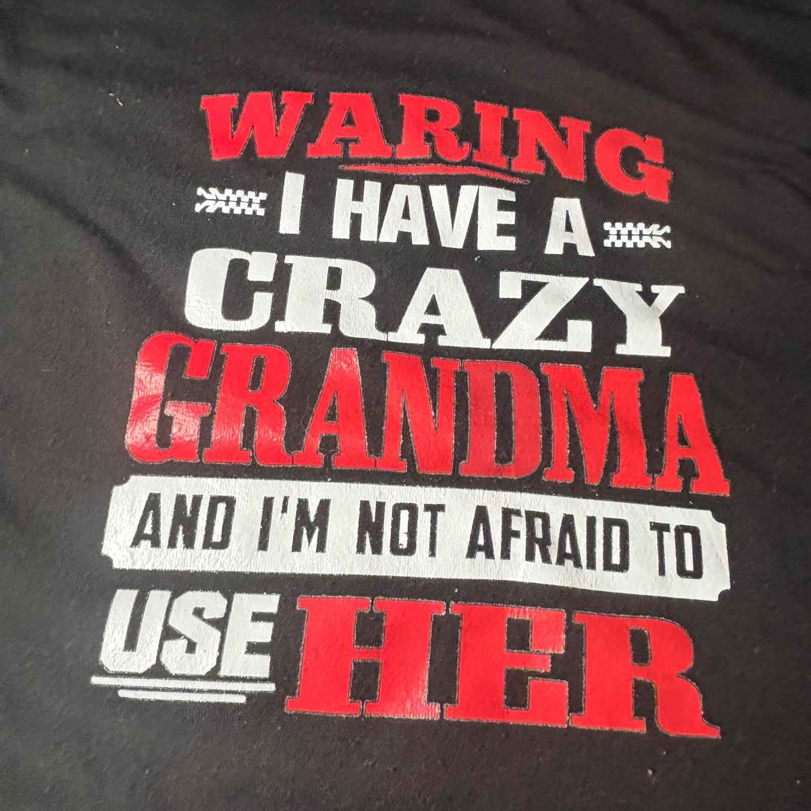 Black Graphic T-Shirt with 'Crazy Grandma' Warning Text 4-5Y