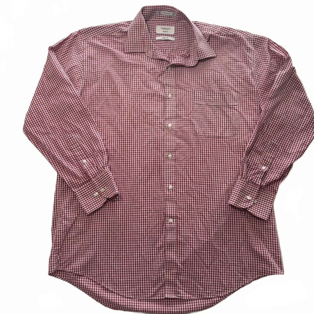 Van Heusen Classic Fit Men's Dress Shirt Size 42 Burgundy Check