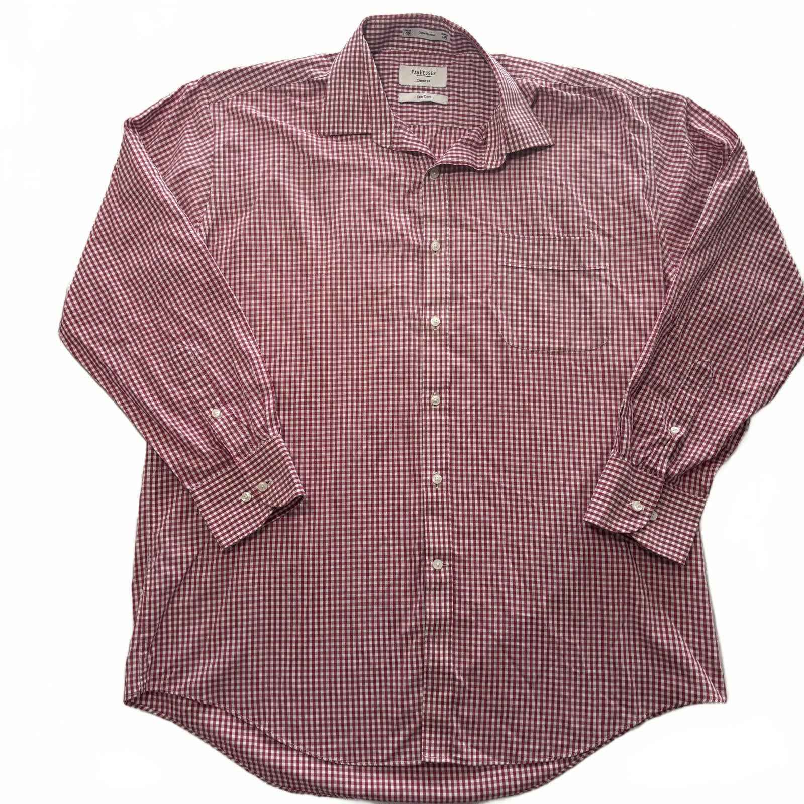 Van Heusen Classic Fit Men's Dress Shirt Size 42 Burgundy Check