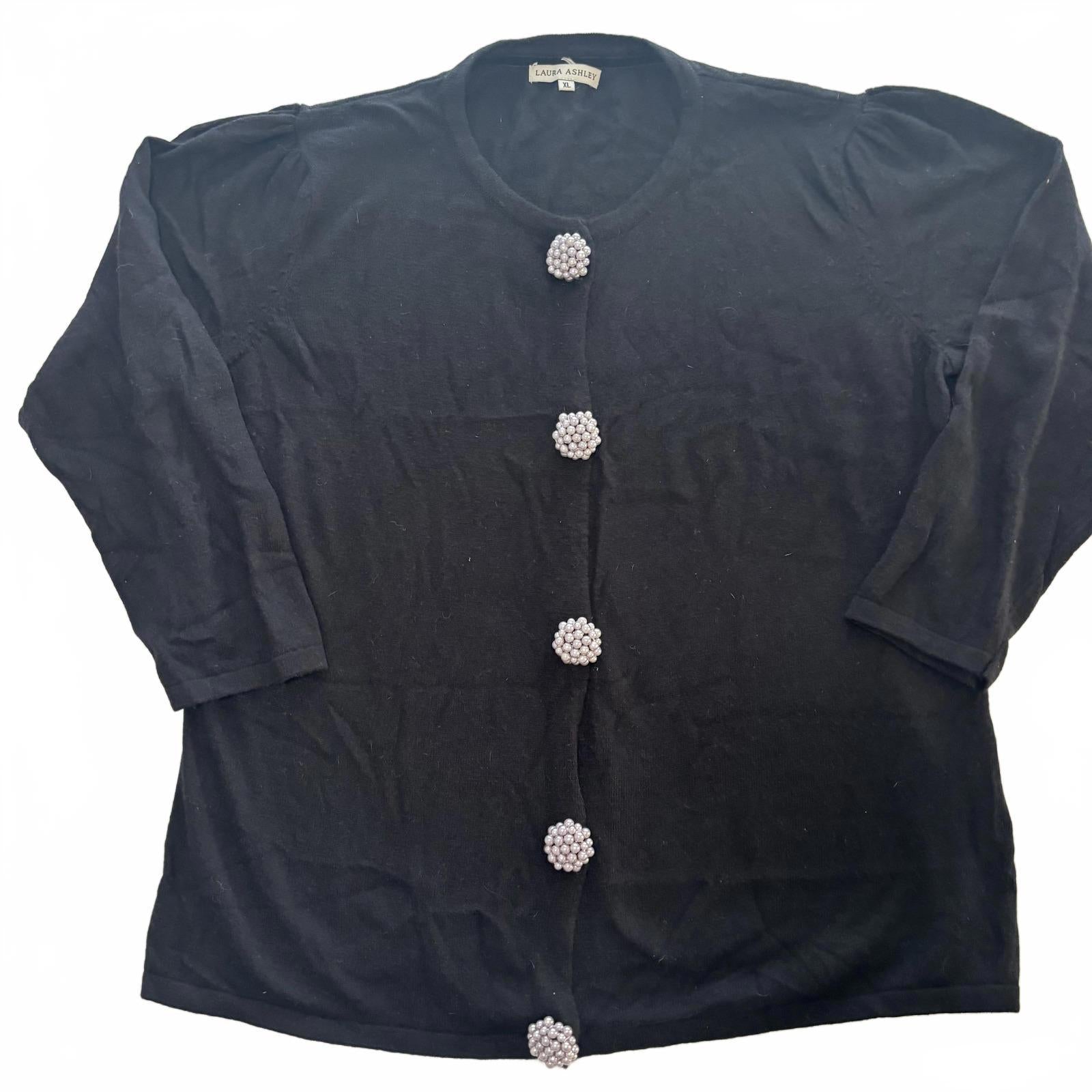 Laura Ashley XL Black Knit Cardigan with Decorative Buttons - Come Sell Nearly Anything
