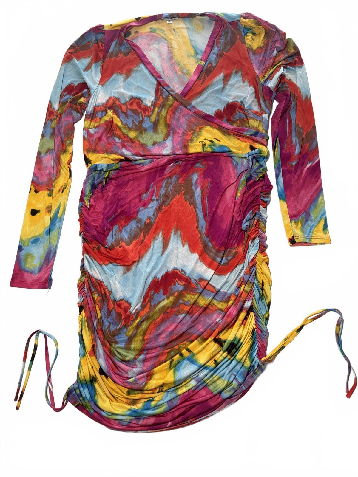 Fashion Nova Women's Long Sleeve Tie-Dye Ruched Dress 2XL Y2K Summer
