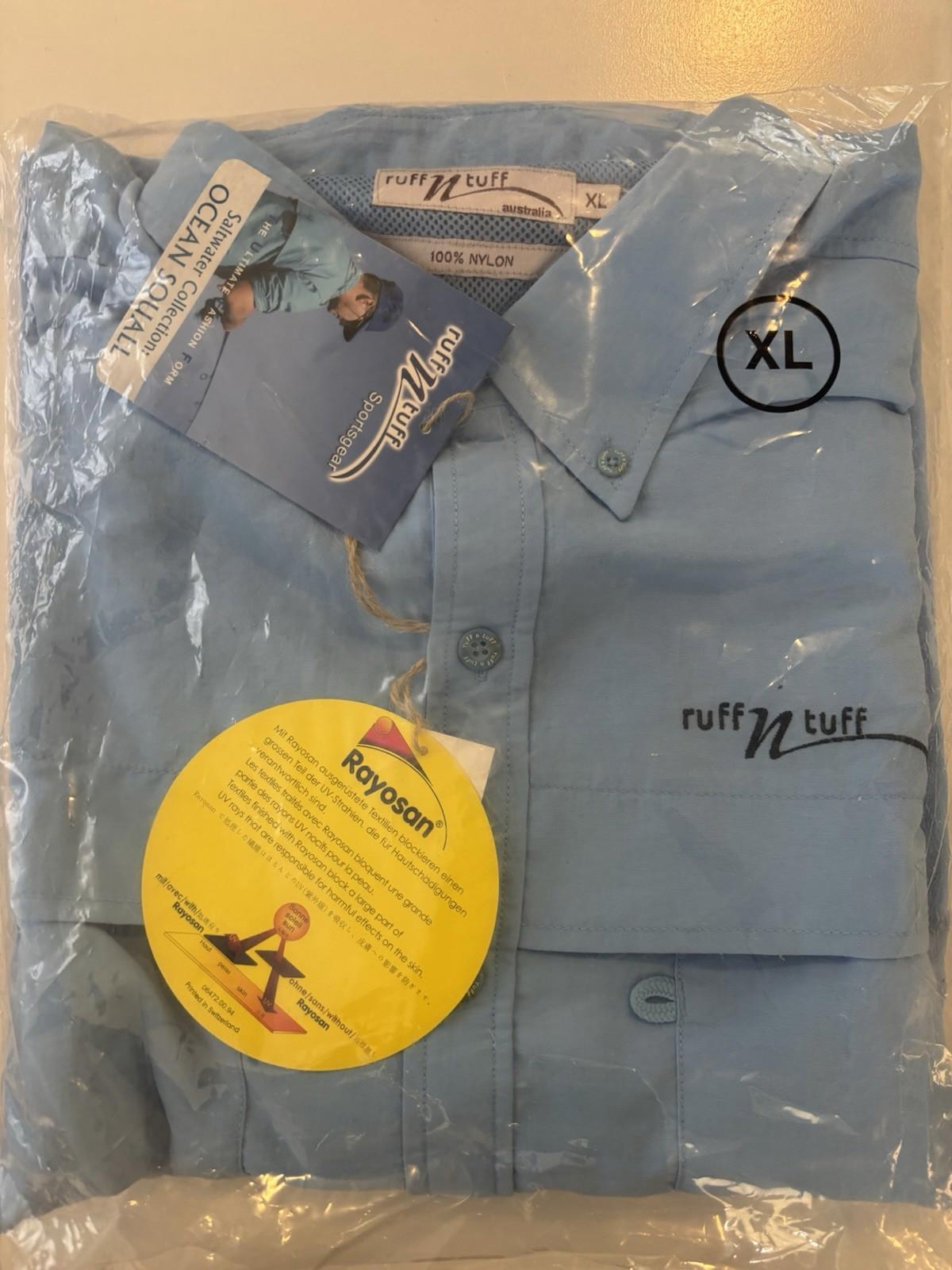 Ruff N Men’s Off Shore Rayosan UV Protection Fishing LS Shirt, Blue, XLarge BNWT - Come Sell Nearly Anything