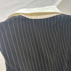 Elegant Black Pinstripe Long Sleeve Dress with White Collar and Belt - Size 40 - Come Sell Nearly Anything